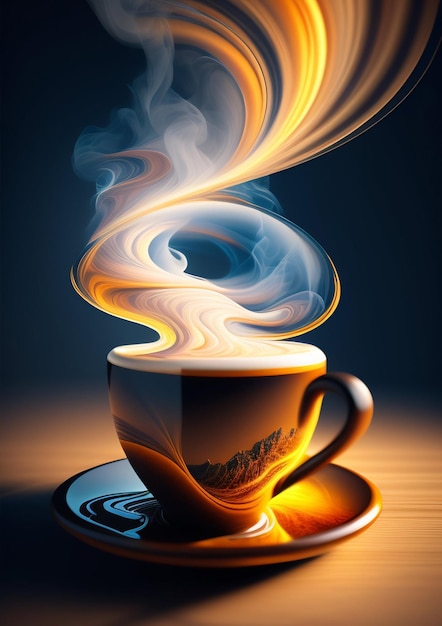 Photo coffe addict digital art beautiful cup of coffee when the cream and coffee are separate