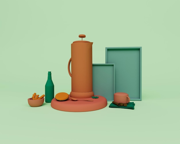 Foto rendering 3d del set da caffè elemento di design astratto concetto minimalista