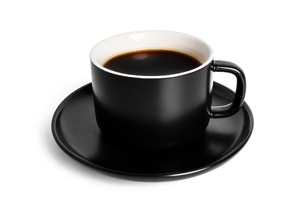 Coffee americano in cup and saucer isolated on a white background. Hot coffee. High quality photo