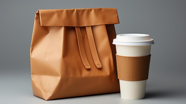 coffee bag next to Plastic cup on white background