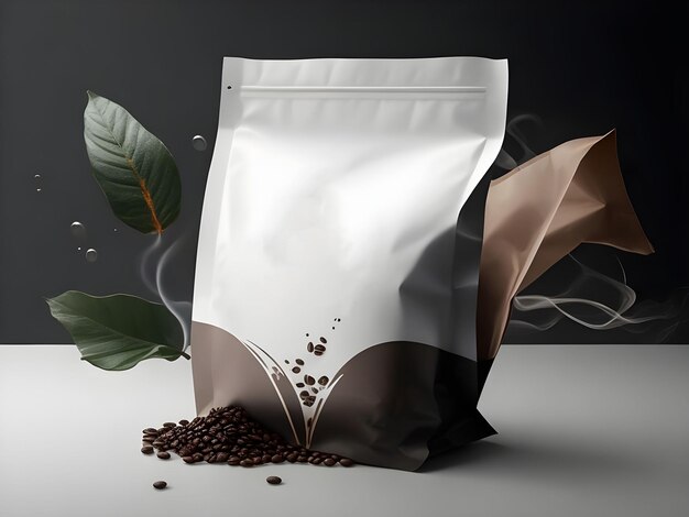 Photo coffee bag pouch white color blank mockup type ai generated