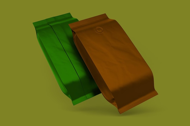 Coffee Bags Right Side Isolated In Green Background