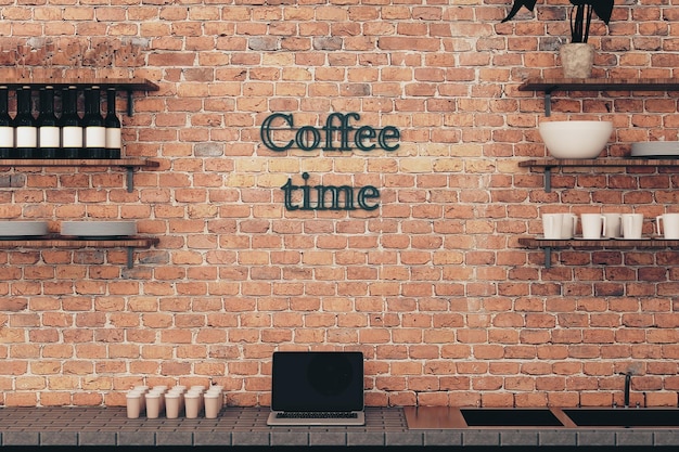 Coffee bar with blank laptop