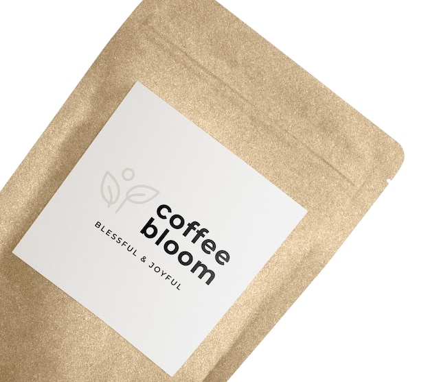 Coffee bean bag png with blank label on transparent background