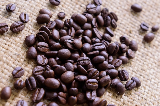 Coffee bean on burlap background