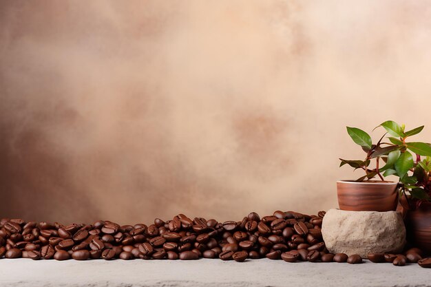 Coffee bean and cup on black wood background