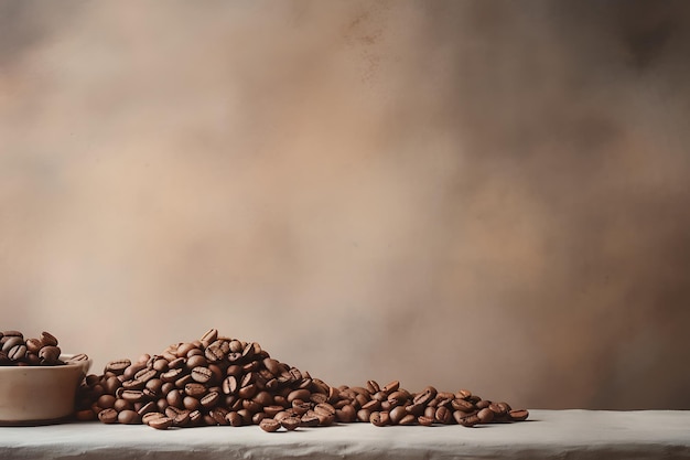 Coffee bean and cup on black wood background