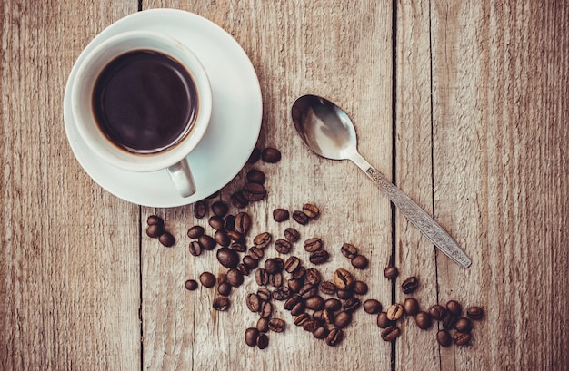 Coffee bean. a Cup of coffee. selective focus.