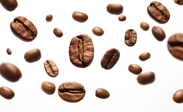 Coffee Bean flying on white background 3d illustration Generative AI