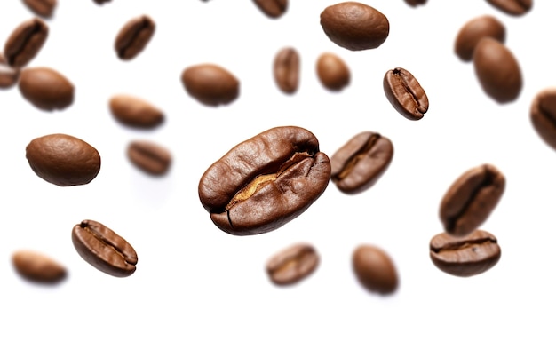 Coffee Bean flying on white background 3d illustration Generative AI