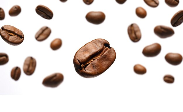 Coffee Bean flying on white background 3d illustration