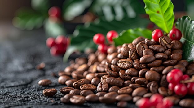 사진 잎과 잎이 있는 커피 콩 식물 농장 배경 디자인