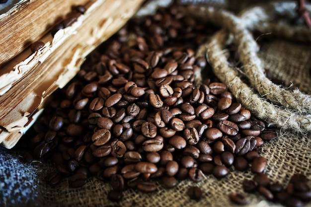 Coffee bean on textile background