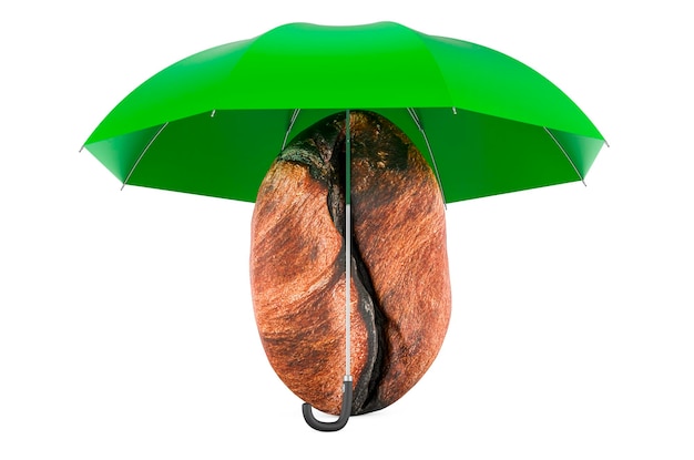 Coffee bean under umbrella 3D rendering