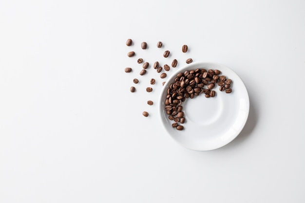 Coffee bean on white table background top view space for text