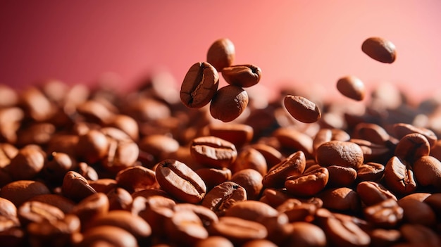 Coffee beans in the air beautiful background studio lighting