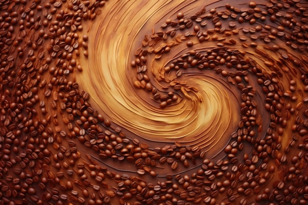 Coffee beans arranged in a swirling pattern created with generative ai