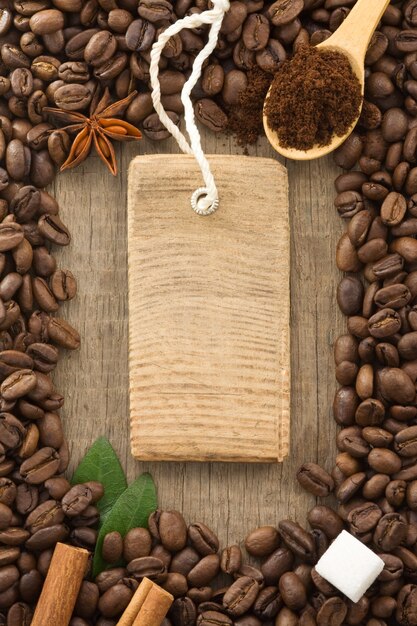 Coffee beans background texture and tag price label