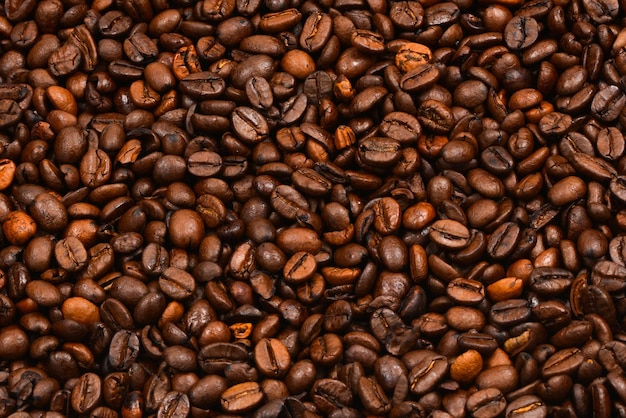 コーヒー豆の背景。上面図。コーヒー豆の質感。