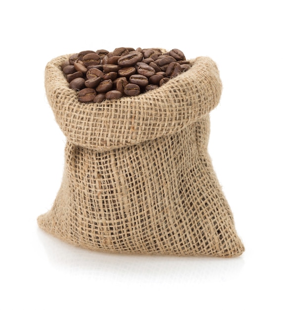 Coffee beans in bag isolated