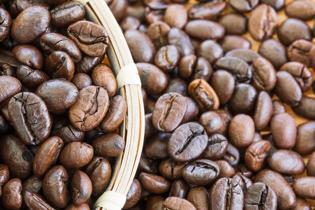 Coffee beans in bamboo basket