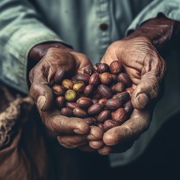 コーヒー豆が手摘みされている