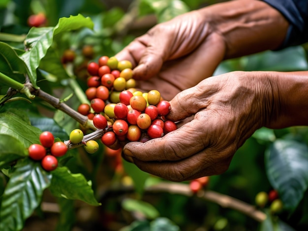 coffee beans being handpicked