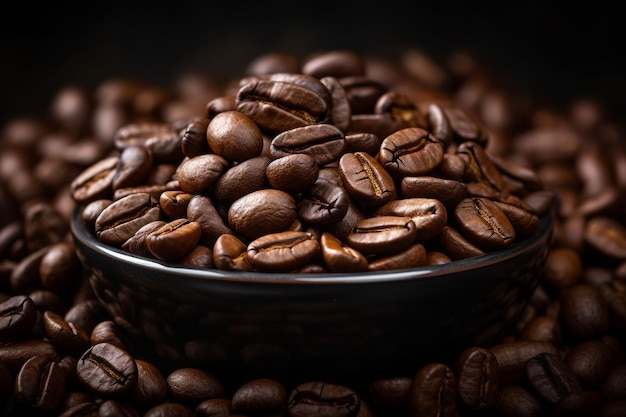 Coffee beans in a bowl on a dark background