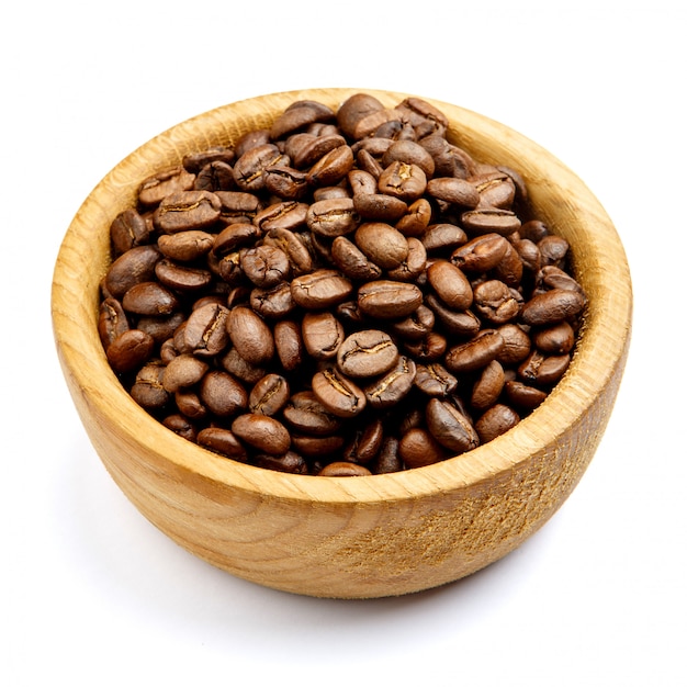 Coffee beans in bowl  on white background