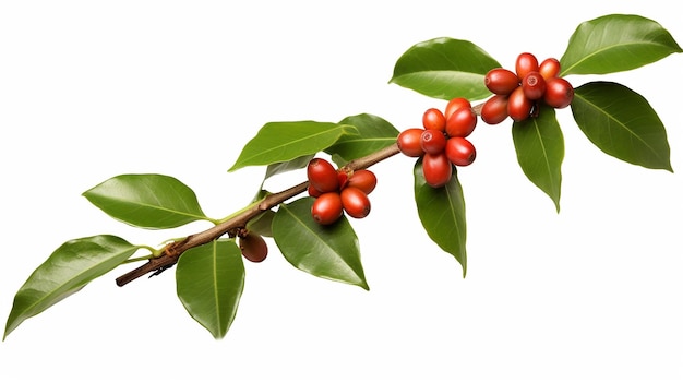 Photo coffee beans on a branch with leaves isolated on white background