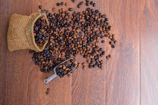 Coffee beans in a brown sack