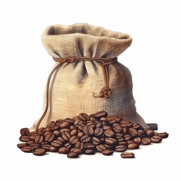 coffee beans in burlap sack isolated on white background with clipping path