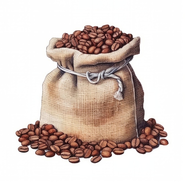 coffee beans in burlap sack isolated on white background with clipping path