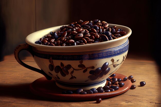 Coffee beans in ceramic bowl