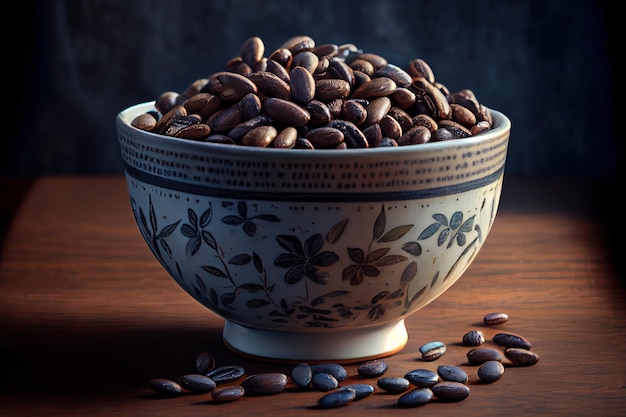 Coffee beans in ceramic bowl