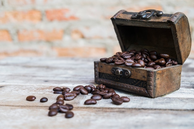 Coffee beans in a chest