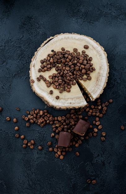Coffee beans and chocolate dessert