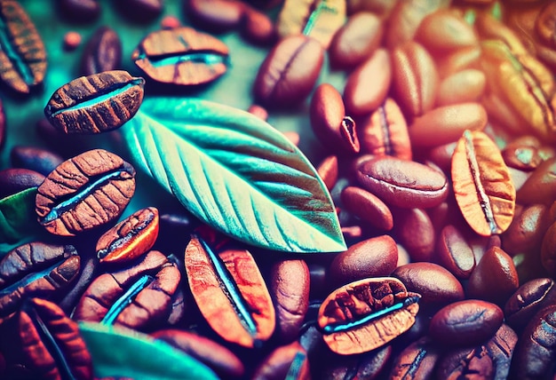 Coffee beans close up in the style of crossprocessingprocessd repeating pattern aerial vie