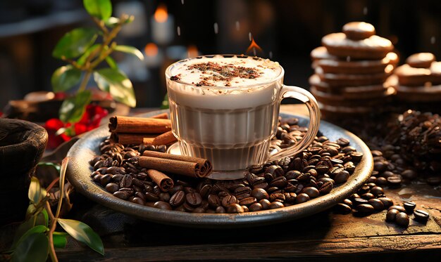 Coffee beans and cocoa with dust on top