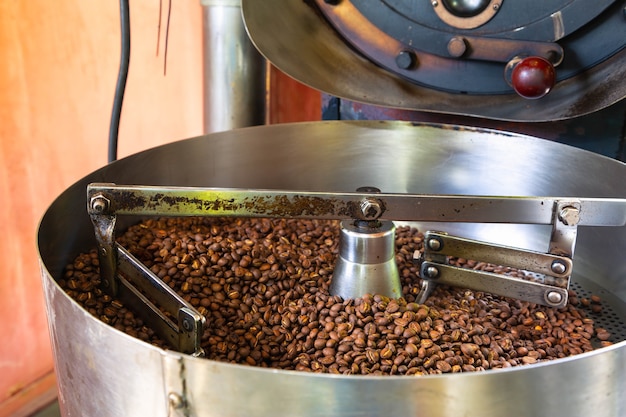 Coffee beans in coffee roasting machines