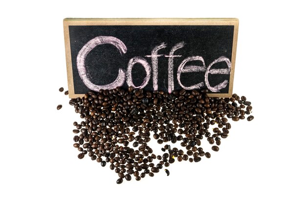 Coffee beans,coffee signs on a white background.