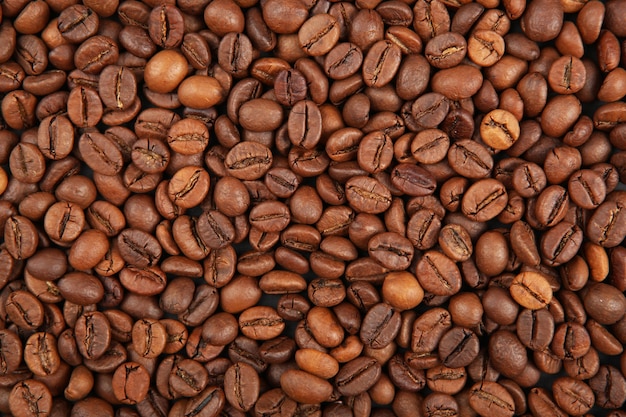 テキストのミニマリズムを挿入するための色付きの背景の場所にコーヒー豆