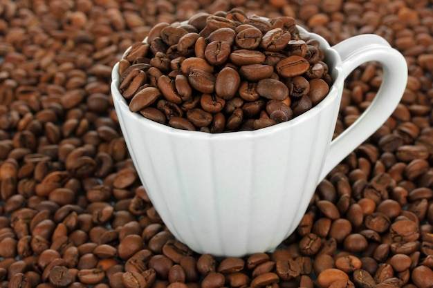 Coffee beans in cup closeup