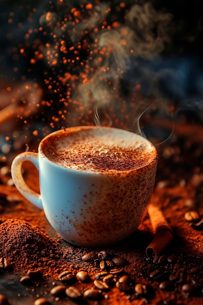 coffee beans and a cup of coffee Selective focus