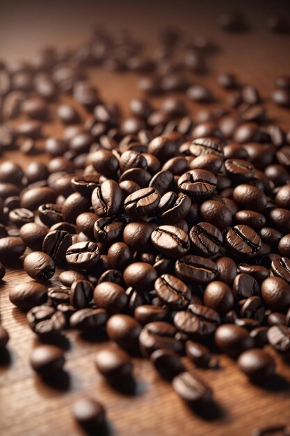 Coffee beans and a cup of coffee on the table