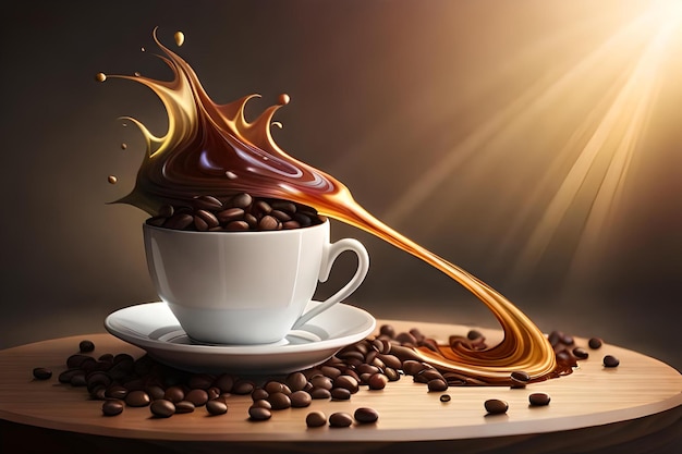 コーヒー豆と一杯のコーヒー