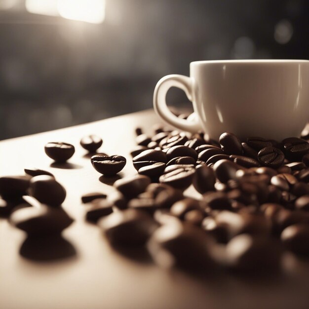 A coffee beans in cup on table