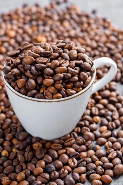 Coffee beans and cup