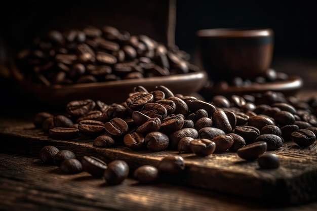 Кофе в зернах на темном фоне