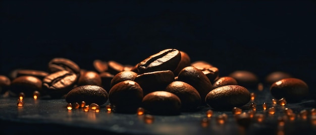 Photo coffee beans in a dark background